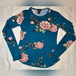 Rue21 Teal Floral Long Sleeve Top